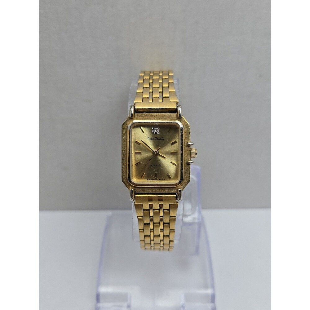 Womens Vintage Pierre Cardin Gold Tone Slim Tank Quartz Watch Dress New Battery